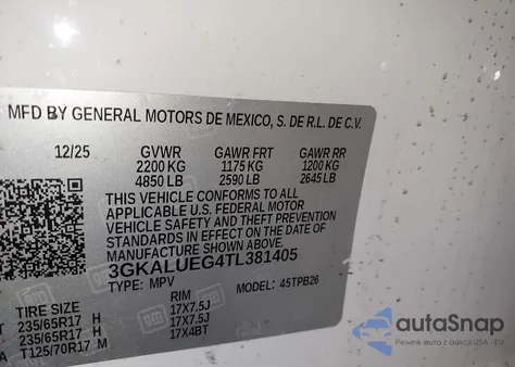 2026 GMC Terrain Awd Elevation z USA, uszkodzony, nr VIN 3GKALUEG4TL381405